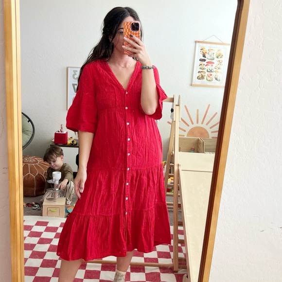 Xierna Kendall Red Cotton Gauze Midi Dress - Picture 4 of 9